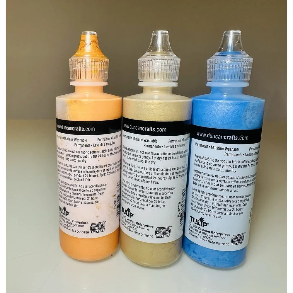 TULIP Metallics Dimensional Fabric Paint Lot 3 Bottles Gold Orange Blue 4oz